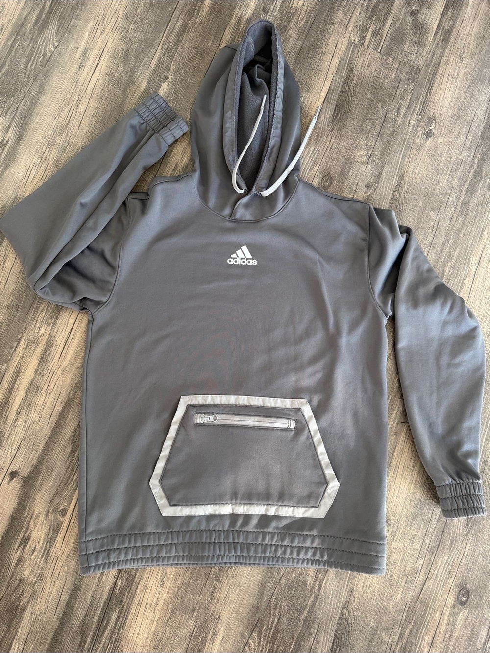 adidas Charcoal Gray Hooded Sweatshirt with Reflective Accents Medium